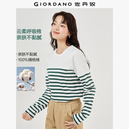 佐丹奴T恤女純棉條紋海軍風(fēng)?；晟篱_(kāi)叉下擺圓領(lǐng)長(cháng)袖t恤女13322802
