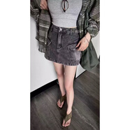 韓國專(zhuān)柜2026春季博主復古辣妹高腰做舊側口袋包臀牛仔短裙女 黑色025（韓國專(zhuān)柜同款） S （-100斤）