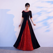 大合唱團演出服女長(cháng)裙紅歌表演服成人演出服長(cháng)袖聲樂(lè )服裝 黑色 量體定制