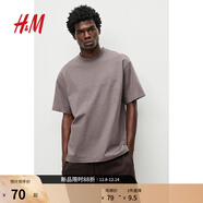 H&M男裝女裝T恤秋冬情侶裝重磅純棉寬松圓領(lǐng)紅色短袖打底衫0608945 深灰色 XL 180/116 oversize寬松版型