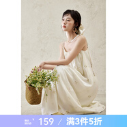 謎秀優(yōu)雅浪漫花朵鏤空刺繡連衣裙2025夏季新款A字擺復古顯瘦氣質(zhì)裙 米杏 M