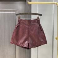 酒紅色PU皮短褲女靴褲早秋冬季2024新款小個(gè)子氣質(zhì)減齡a字闊腿褲 酒紅色 S S