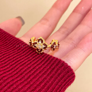 恒久葉紅色琺瑯開(kāi)口戒指女輕奢感小眾精致食指戒超好看獨特漂亮指環(huán) 紅色琺瑯四葉草開(kāi)口戒