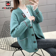 AEMAPE針織衫女2025春秋冬季女士毛衣開(kāi)衫外套時(shí)尚女裝寬松慵懶風(fēng)上衣 湖綠_貼布 M _100-110斤