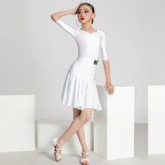 布戀貓拉丁舞服裝女童比賽服4-15歲女孩表演練功舞蹈連衣裙演出服潮六一 白色 120 cm