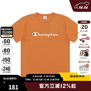 Champion夏季經(jīng)典款印花草寫(xiě)LOGO圓領(lǐng)休閑運動(dòng)T恤無(wú)性別冠軍短袖男女情侶 橘色 M