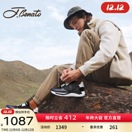 賓度（J.Benato）【品牌旗艦】夏季男士透氣休閑鞋新款軟底戶(hù)外運動(dòng)鞋潮流男鞋 黑色+藍色 38