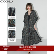 COCOBELLA波普印花7米+蕾絲鑲邊蝙蝠袖連衣裙度假大碼長(cháng)裙FR7040 普魯士藍 M