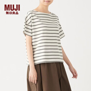 MUJI MUJI 女式 粗棉線(xiàn) 天竺編織 一字領(lǐng)寬版T恤 W9AB182 原色X圖案 XS-S