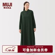 無(wú)印良品（MUJI）女式 法蘭絨 立領(lǐng)長(cháng)袖連衣裙女裝裙子純棉連身裙25年冬季 深綠色 L (165/88A)