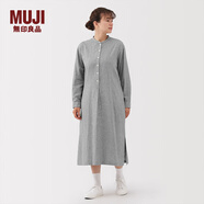 MUJI女式木棉混雙層紗織長(cháng)袖連衣裙女裝裙子25年秋季長(cháng)裙BC2NWC5A 深灰色條紋 L (165/88A)