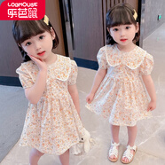樂(lè )芭鼠童裝女童連衣裙女寶寶衣服夏季甜美可愛(ài)碎花裙小孩裙子公主裙娃娃領(lǐng)洋氣時(shí)髦薄款中小童 桔色 100碼建議2-3歲 ( 90-100cm )