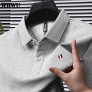WBWU輕奢品牌polo衫男士t 恤短袖夏季高端男裝翻領(lǐng)半袖商務(wù)休閑上衣服 F8953淺灰 2XL (建議160-175斤)