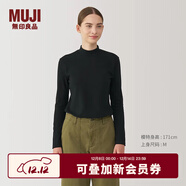 無(wú)印良品（MUJI）女式 起毛羅紋編織半高領(lǐng)長(cháng)袖T恤上衣打底衫女款內搭春秋女裝條紋 黑色 4A S （155/80A）