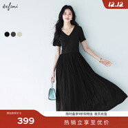 伊芙麗（eifini）蔣欣代言【天鵝裙】V領(lǐng)針織拼接顯瘦短袖連衣裙2025春季新款 黑色 S 80-105斤