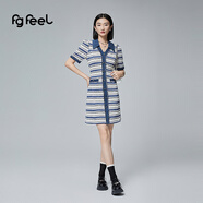 普普風(fēng)2024年秋季新品女裝時(shí)尚簡(jiǎn)約條紋小香風(fēng)拼接牛仔連衣裙PC2L21612S 藍條 S
