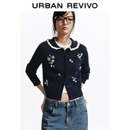 UR2025秋季新款女裝復古學(xué)院花朵圖案針織開(kāi)衫UYL950235 墨藍 XL