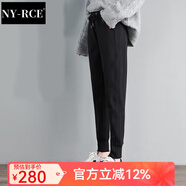 NY-RCE加絨加厚運動(dòng)褲女冬季寬松衛褲束腳女褲羊羔絨褲子外穿棉褲秋冬女 春秋黑色 M