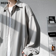 牧唯黑色25春秋夏季垂感襯衫男長(cháng)袖襯衣外套美式潮流寬松大碼青年衣服 7807淺灰色 2XL [建議135-150斤]