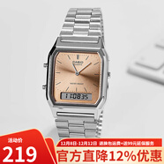 卡西歐（CASIO） 手表 復古小方塊休閑簡(jiǎn)約小金表中性風(fēng)多功能雙顯學(xué)生防水電子表 AQ-230A-4A（新到）