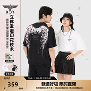 BOY LONDON【繁花】潮牌情侶款短袖櫻花翅膀花卉印花T恤N01712 黑色 XL