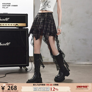 UNIFREE【25年夏款】甜酷朋克少女蕾絲拼接活力減齡高腰半身裙 黑色（無(wú)內襯） S