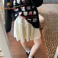 Sweetly·Sun韓系蝴蝶結百褶裙子秋冬新款高腰顯瘦洋氣遮肉短款毛線(xiàn)時(shí)尚a字裙 米白  （優(yōu)質(zhì)款） L 【105-120斤】