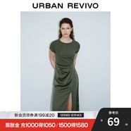 UR秋季新款女裝時(shí)髦氣質(zhì)拼接褶皺收腰連衣裙UWG740159 灰綠 S