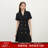 范思藍恩正式氣質(zhì)通勤連衣裙女夏季收腰顯瘦面試西裝裙 黑色 M