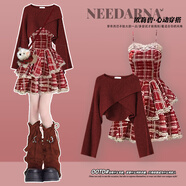 纖晟伊秋冬季穿搭一整套圣誕針織連衣裙子女感新年戰袍紅色毛衣套裝 紅色毛衣+紅色吊帶裙 套裝 L