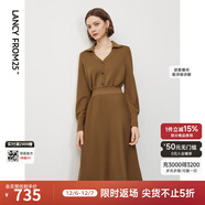 朗姿羊毛冬季新款法式氣質(zhì)曠野美拉德顯瘦長(cháng)袖polo領(lǐng)連衣裙長(cháng)裙 駝色 S