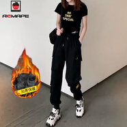 AEMAPE休閑褲女2025春秋冬新款女裝韓版寬松工裝褲氣質(zhì)顯 黃標款黑色冬季  加絨 XL _118-132斤
