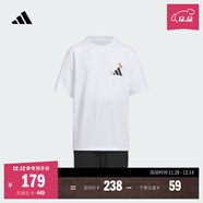 adidas男女大童休閑短袖套裝兒童夏季新款阿迪達斯官方輕運動(dòng)   白色/黑色   164