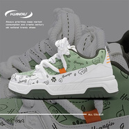 環(huán)球（HUANQIU）男鞋百搭休閑鞋2026新款隱形內增高板鞋 白綠(內增高) 39 (245mm)