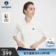 Navigare意大利小帆船羊毛衫女士秋冬款翻領(lǐng)毛衣內搭絞花毛衣刺繡打底衫女 科技白 L 50