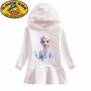 G.DUCKKIDS艾莎公主衛衣裙子春款純棉長(cháng)袖女童愛(ài)莎卡通裙elsa小女孩洋氣新款 白色 高品質(zhì) 90 適合身高80厘米