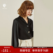 范思藍恩春秋新款雪紡白襯衫女設計感小眾復古港味職業(yè)裝襯衣女 黑色 XS