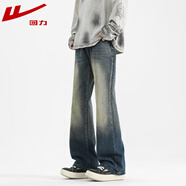 回力牛仔褲男微喇春秋季新款彎刀休閑褲子男彈力修身潮流時(shí)尚長(cháng)褲 復古藍 XL （建議體重120-140斤）
