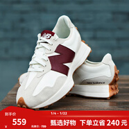 NEW BALANCE 【新年騏驥紅】NB327官方休閑鞋女秋冬舒適百搭增高低幫運動(dòng)鞋 灰色/米白/酒紅 WS327KA 38 (腳長(cháng)24.5cm)