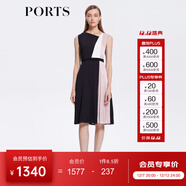 PORTS寶姿女裝中裙夏季通勤海鹽粉百褶拼接連衣裙LM8D152LWT004 黑色 L (8)