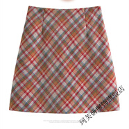 珂芙研短裙女2025秋冬新款設計感a字格子裙復古氣質(zhì)高腰包臀毛呢半身裙 橙色 S