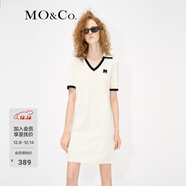 MO&Co.POLO領(lǐng)V領(lǐng)撞色邊短袖連衣裙法式氣質(zhì)設計感裙子女摩安珂 米白色 S 160