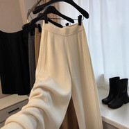 大團小圓米白色針織闊腿褲女秋冬慵懶風(fēng)垂感寬松休閑直筒衛褲糯米拖地長(cháng)褲 米白色【慵懶松弛感穿搭/外穿/舒芙蕾輕法風(fēng)/冷淡系 S