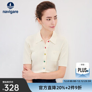 Navigare意大利小帆船短袖針織衫女士夏季舒適修身小外套中袖開(kāi)衫短款T恤 椰奶白 XL 碼