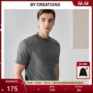 By Creations柏品進(jìn)口羊毛可機洗半高領(lǐng)針織短袖t男士商務(wù)休閑套頭易打理T恤衫 灰色（半高領(lǐng)） M