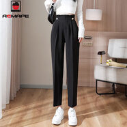 AEMAPE休閑褲女2025春秋冬新款時(shí)尚百搭西裝褲女直筒垂墜感氣質(zhì)女褲 黑色九分/時(shí)尚花苞松緊腰  M _碼_建議92-105斤