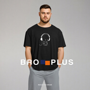 胖哥哥 音樂(lè )人潮流時(shí)尚 大碼男裝 胖體服飾 加肥加大短袖T恤 男士大號 黑色 4XL （210-250斤）