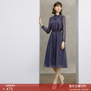 顏域波點(diǎn)氣質(zhì)連衣裙女裝2024新款春季紫色優(yōu)雅中長(cháng)款系帶長(cháng)袖裙子 紫花 M