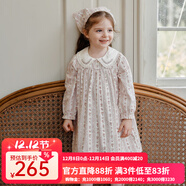 OAK FAMILY秋季兒童全棉輕絨連衣裙娃娃領(lǐng)公主裙女孩裙子 魔法茶會(huì )（紅） 100