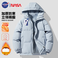 NASA GISS棉服男冬季港風(fēng)潮牌保暖防風(fēng)加棉休閑連帽棉衣外套男 藍色 XL